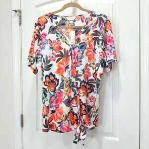 NWT Christopher & Banks XL Side Tie  Tropical Floral Tee